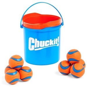 Chuckit! Ultra Ball Fetch Toy for Dogs, Medium Size 8 Pack with Cleaning Bucket